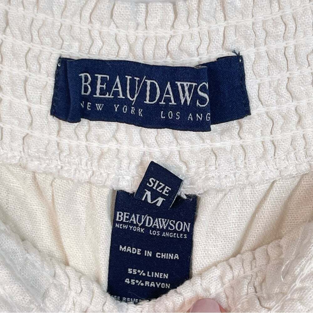 Beau Dawson White Linen Elastic Waistband Trousers Loungewear Beachy Pants Sz. M - Picture 9 of 16